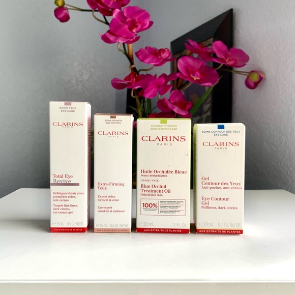 CLARINS Blue Orchid Treatment Oil & Eye Contour Firming Creams (4)